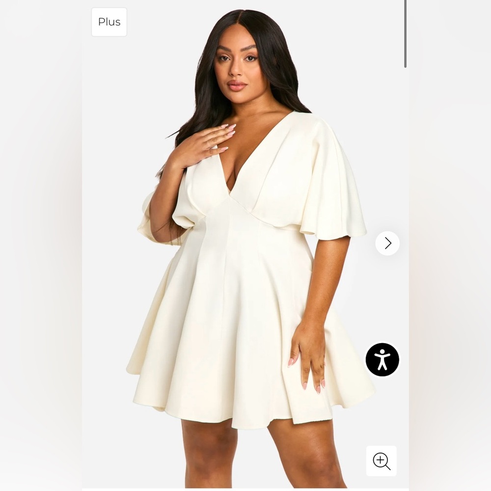 Boohoo Ivory Plus Pleated Skirt Skater Dress